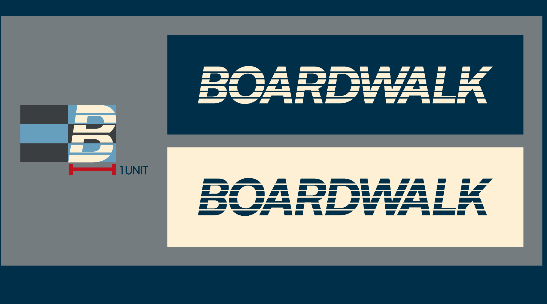 Custom wordmark construction — the “B” as unit of measure, LRTB padding the width of one “B”